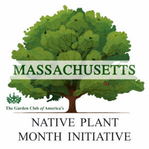Native Plant Month Initiative logo showing text on top of an tree illustration
