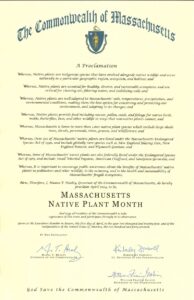 Commonwealth of Massachusetts proclamation declaring Massachusetts Native Plant Month